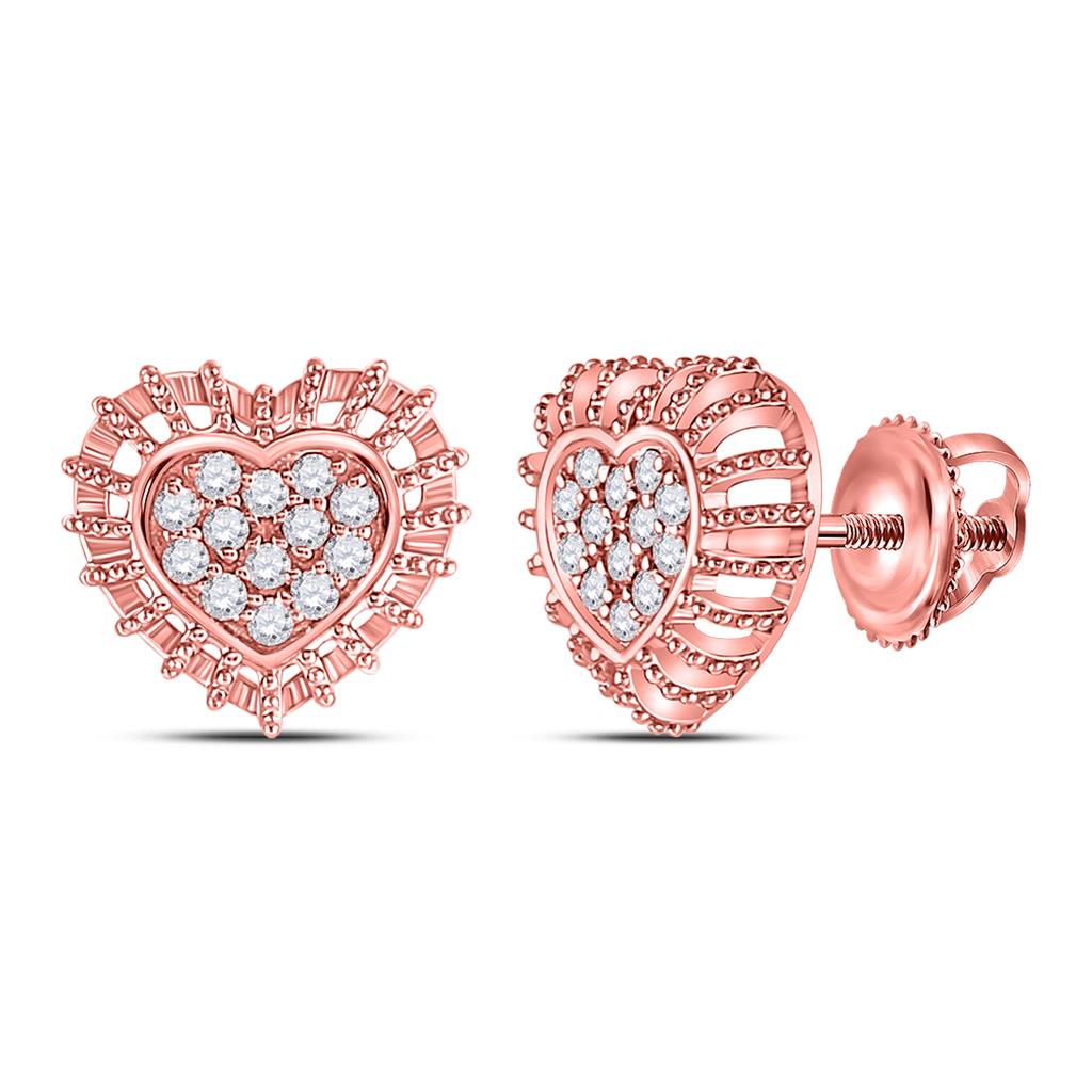 10k Rose Gold Round Diamond Heart Earrings 1/4 Cttw