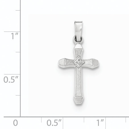 14K White Gold Diamond Textured and Polished Latin Cross Pendant