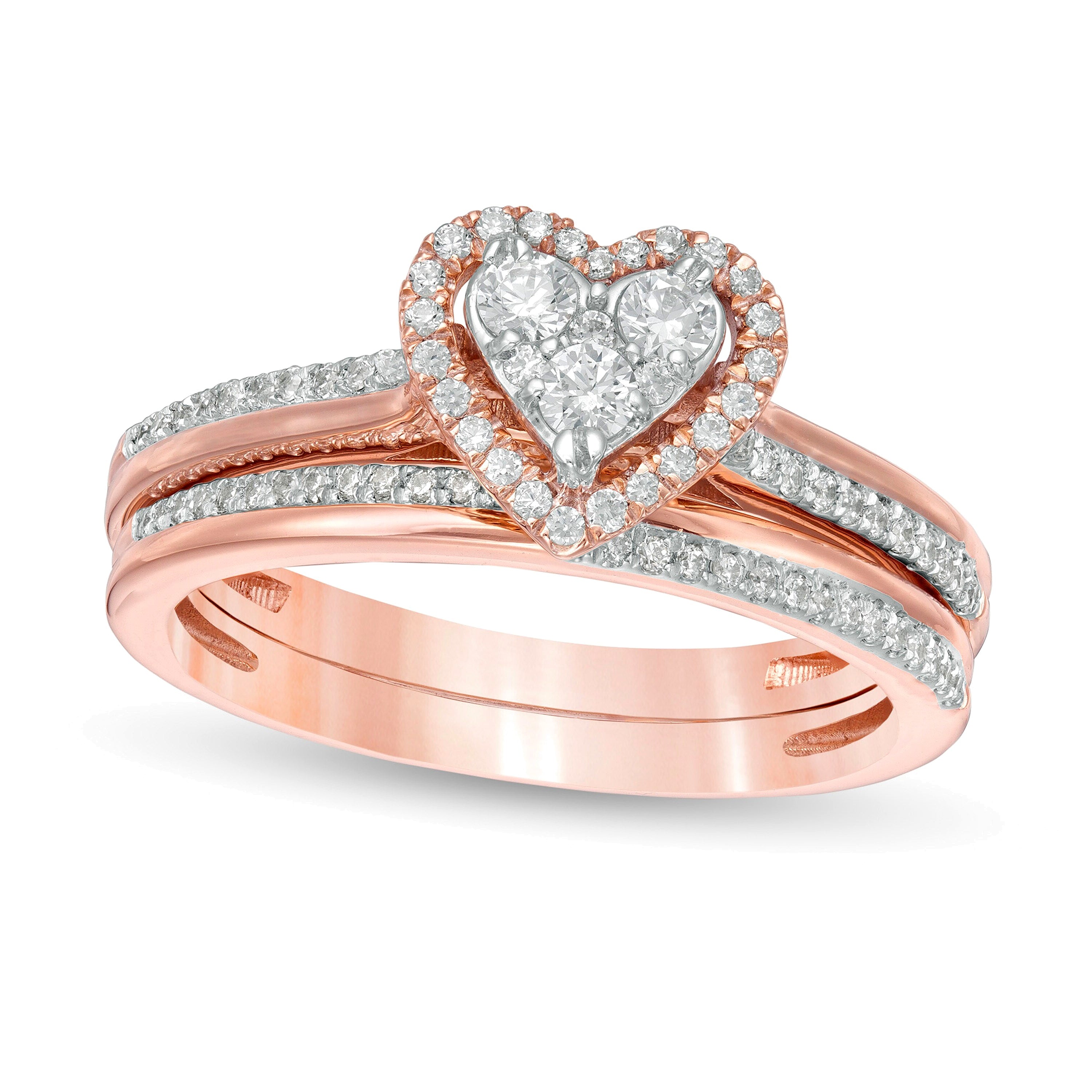 0.5 CT. TW Composite Diamond Heart-Shaped Frame Bridal Set in 10K Rose Gold