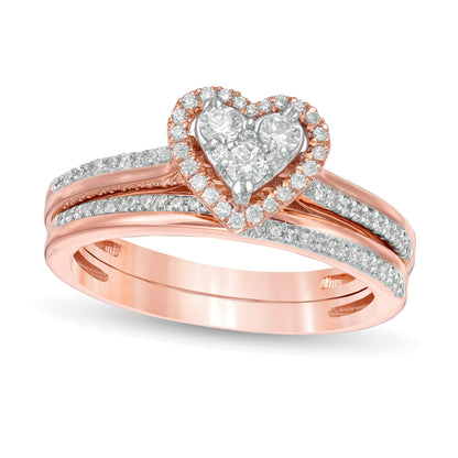 0.5 CT. TW Composite Diamond Heart-Shaped Frame Bridal Set in 10K Rose Gold