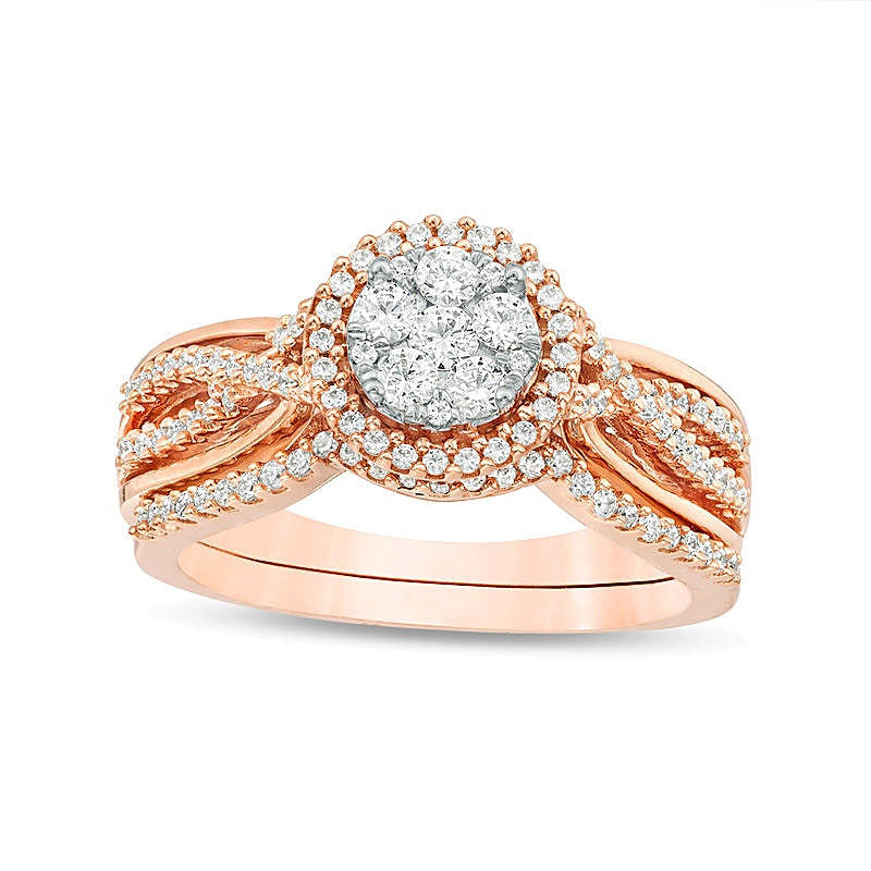 0.38 CT. TW Composite Diamond Crossover Shank Bridal Set in 10K Rose Gold