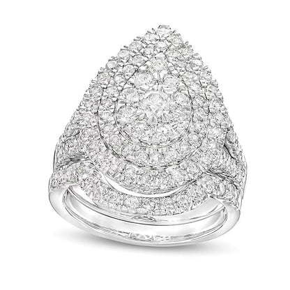 2.0 CT. TW Pear-Shaped Multi-Diamond Double Frame Split Shank Bridal Set in 14K White Gold