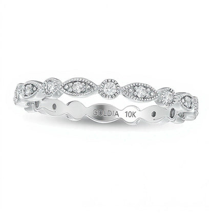 0.2 CT. TW Diamond Marquise and Circle Alternating Vintage-Style Eternity Anniversary Band in 10K White Gold