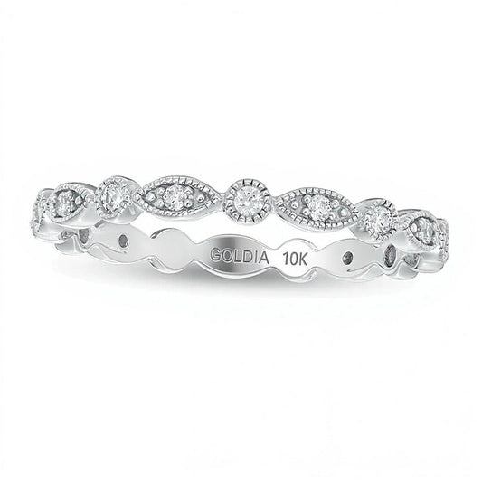 0.2 CT. TW Diamond Marquise and Circle Alternating Vintage-Style Eternity Anniversary Band in 10K White Gold