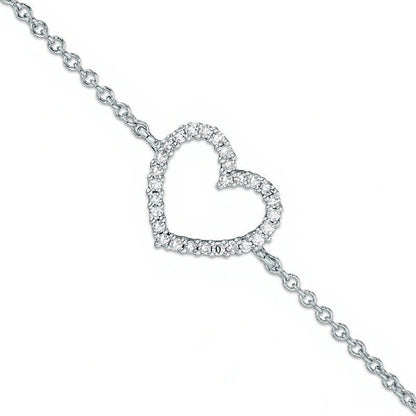 Diamond Accent Heart Bracelet in 10K White Gold