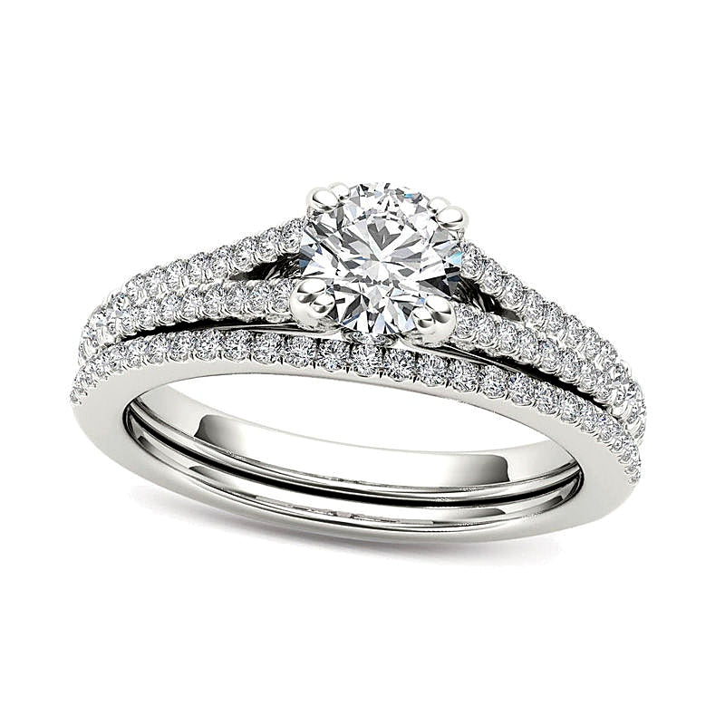 1.0 CT. TW Diamond Split Shank Bridal Set in 14K White Gold