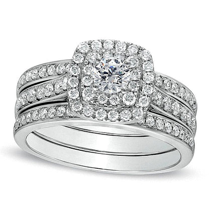 1.0 CT. TW Diamond Cushion-Shape Double Frame Bridal Set in 10K White Gold