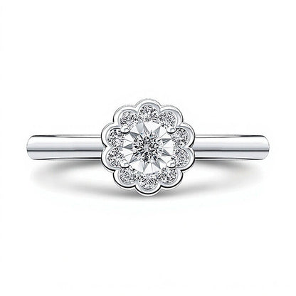 0.2 CT. TW Diamond Scallop Flower Ring in 10K White Gold
