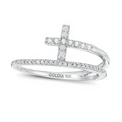 0.17 CT. TW Diamond Cross Split Shank Stacked Ring in 10K White Gold