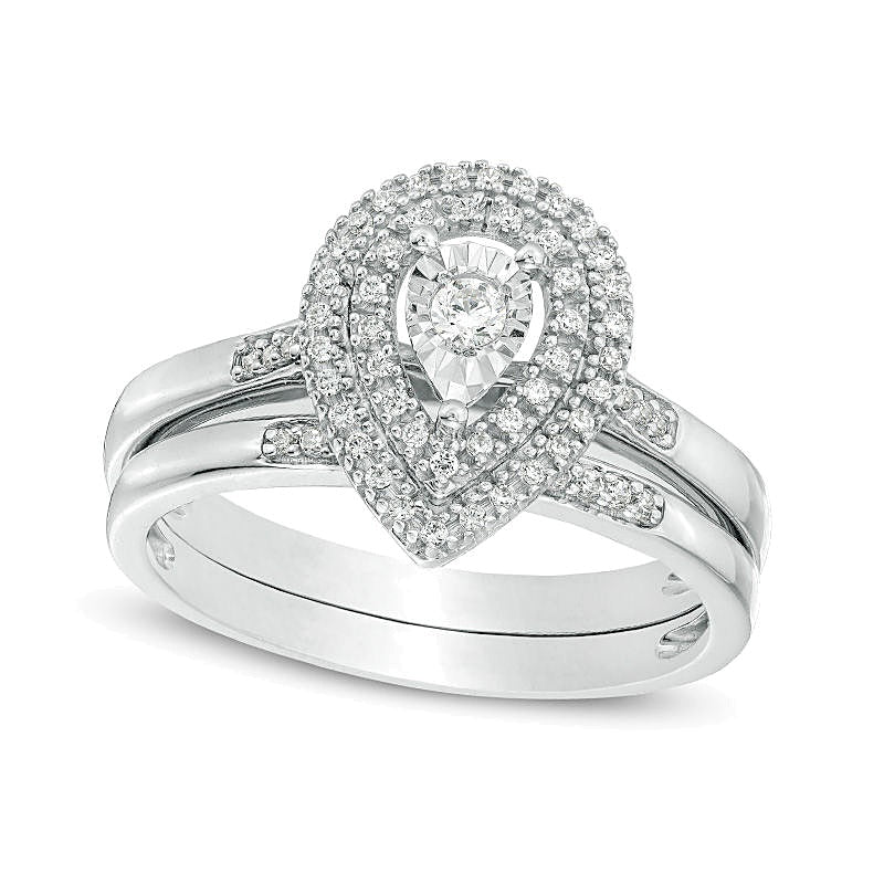 0.25 CT. TW Diamond Double Pear-Shaped Frame Bridal Set in Sterling Silver