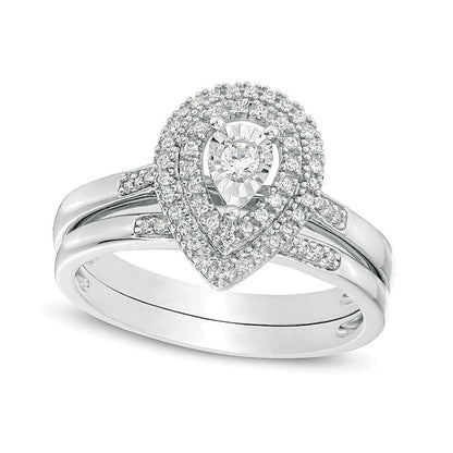 0.25 CT. TW Diamond Double Pear-Shaped Frame Bridal Set in Sterling Silver