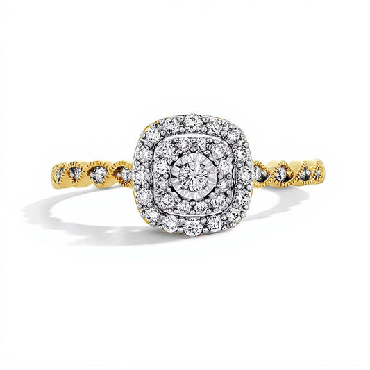 0.25 CT. TW Diamond Double Cushion Frame Promise Ring in 10K Gold