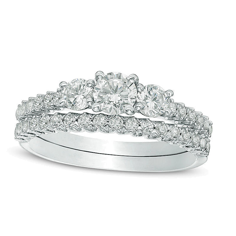 1.0 CT. TW Diamond Three Stone Bridal Set in 10K White Gold