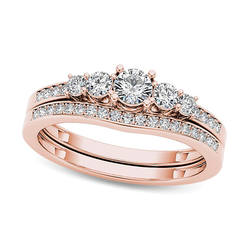 0.5 CT. TW Diamond Five Stone Bridal Set in 14K Rose Gold