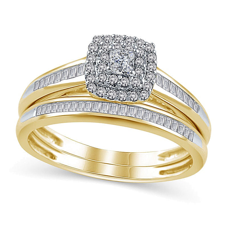 0.5 CT. TW Princess-Cut Diamond Double Frame Bridal Set in 10K Gold