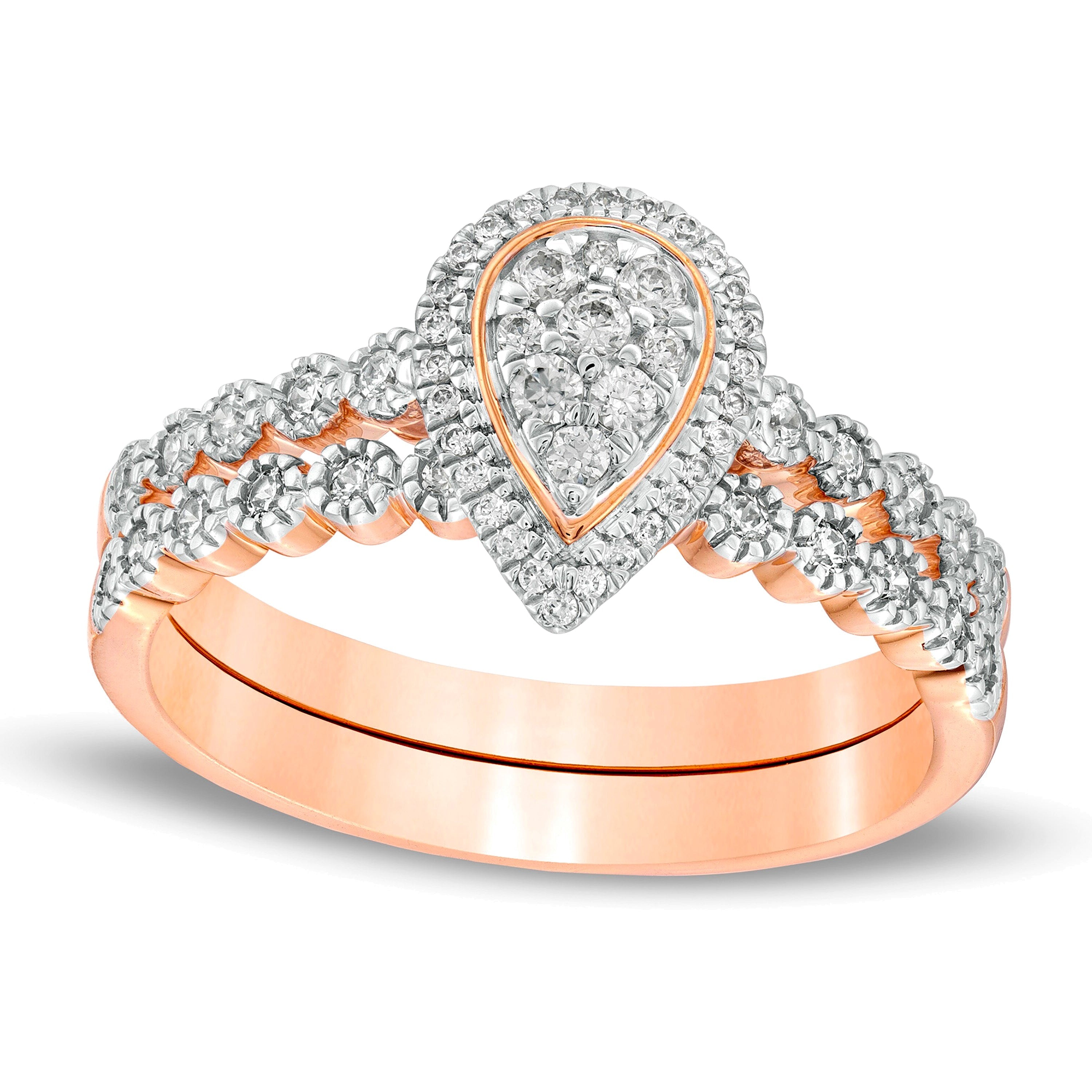 0.33 CT. TW Composite Diamond Pear-Shaped Frame Bridal Set in 10K Rose Gold