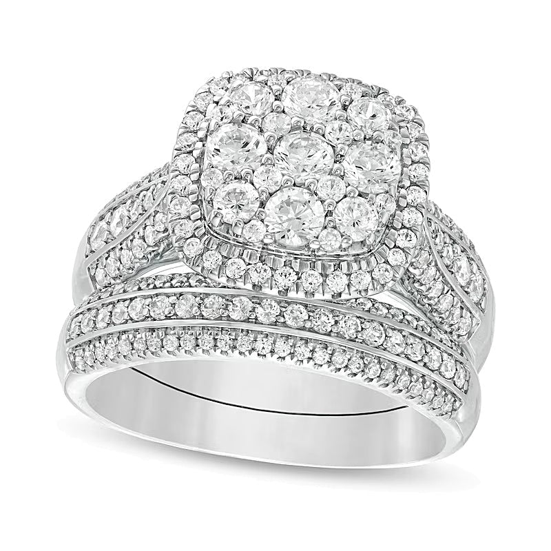 2.5 CT. TW Composite Diamond Cushion Frame Multi-Row Bridal Set in 10K White Gold