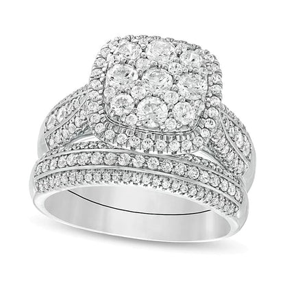 2.5 CT. TW Composite Diamond Cushion Frame Multi-Row Bridal Set in 10K White Gold