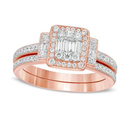0.5 CT. TW Composite Diamond Frame Collar Bridal Set in 10K Rose Gold