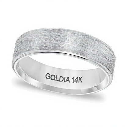 6.0mm Comfort-Fit Brushed Wire-Textured Wedding Band in 14K White Gold