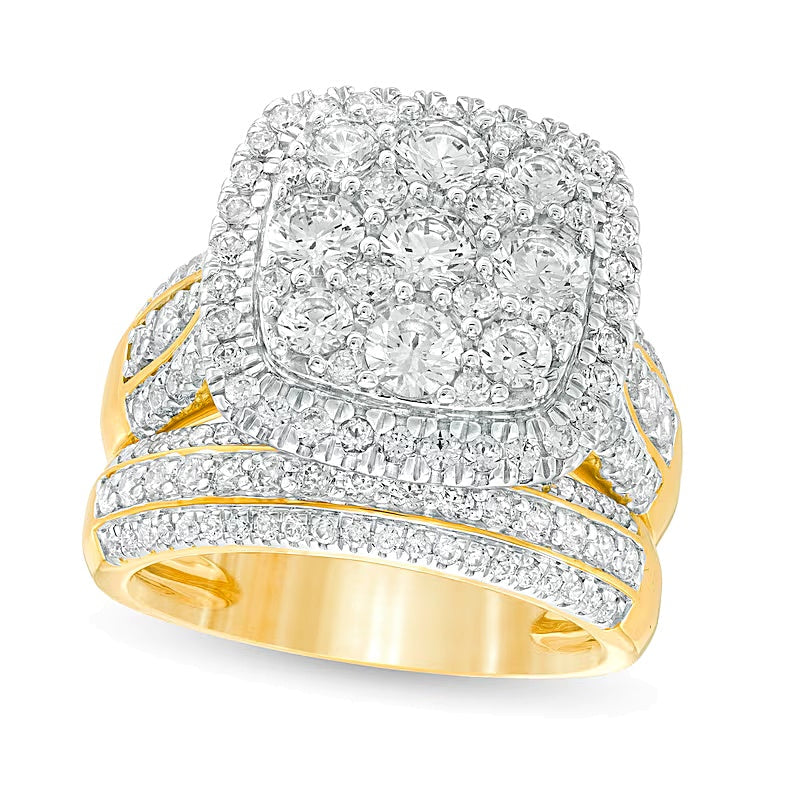2.5 CT. TW Multi-Diamond Cushion Frame Multi-Row Bridal Set in 10K Gold