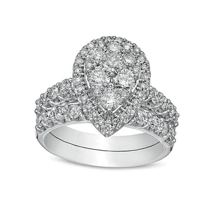 2.0 CT. TW Pear-Shaped Multi-Diamond Frame Bridal Set in 14K White Gold