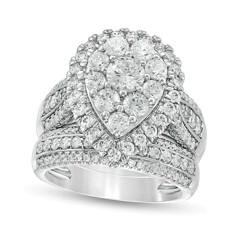 2.5 CT. TW Composite Diamond Pear-Shaped Multi-Row Bridal Set in 10K White Gold