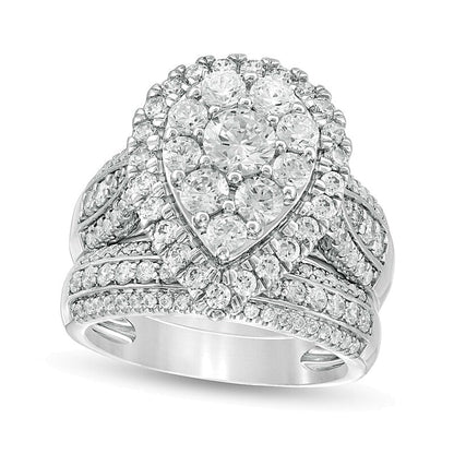 2.5 CT. TW Composite Diamond Pear-Shaped Multi-Row Bridal Set in 10K White Gold