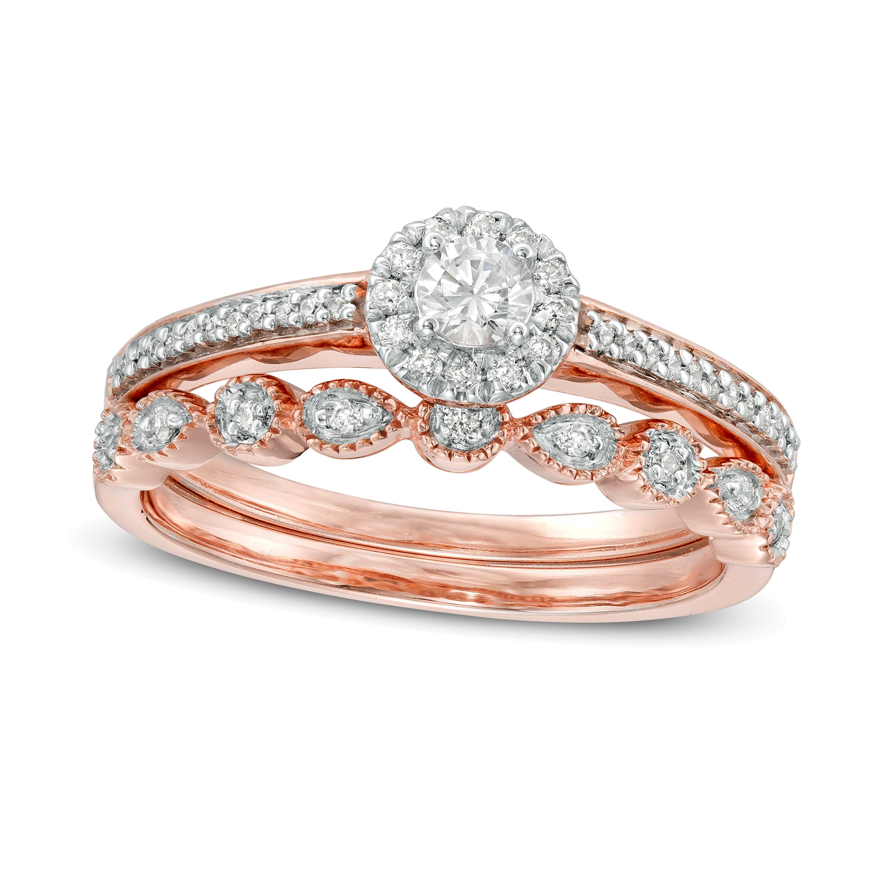 0.33 CT. TW Diamond Frame Art Deco Bridal Set in 10K Rose Gold