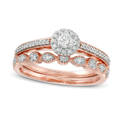 0.33 CT. TW Diamond Frame Art Deco Bridal Set in 10K Rose Gold