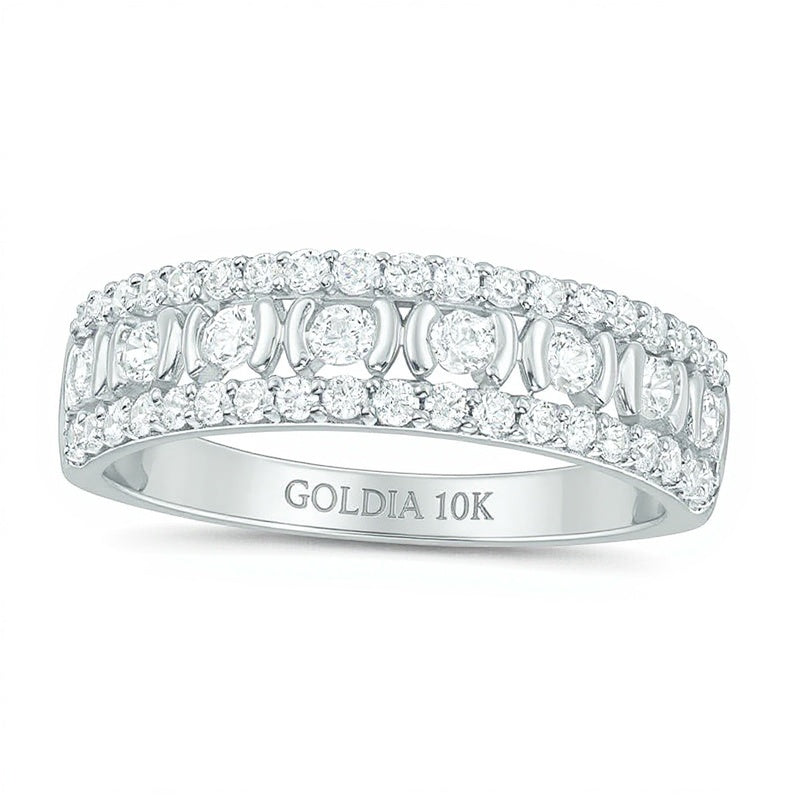 0.5 CT. TW Diamond Three Row Wedding Band in 10K White Gold
