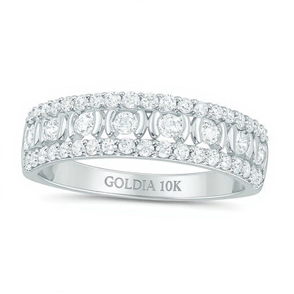 0.5 CT. TW Diamond Three Row Wedding Band in 10K White Gold