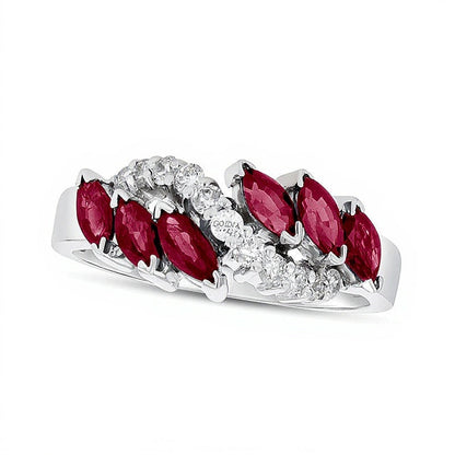 Marquise Ruby and 0.25 CT. TW Diamond Slant Ring in 14K White Gold