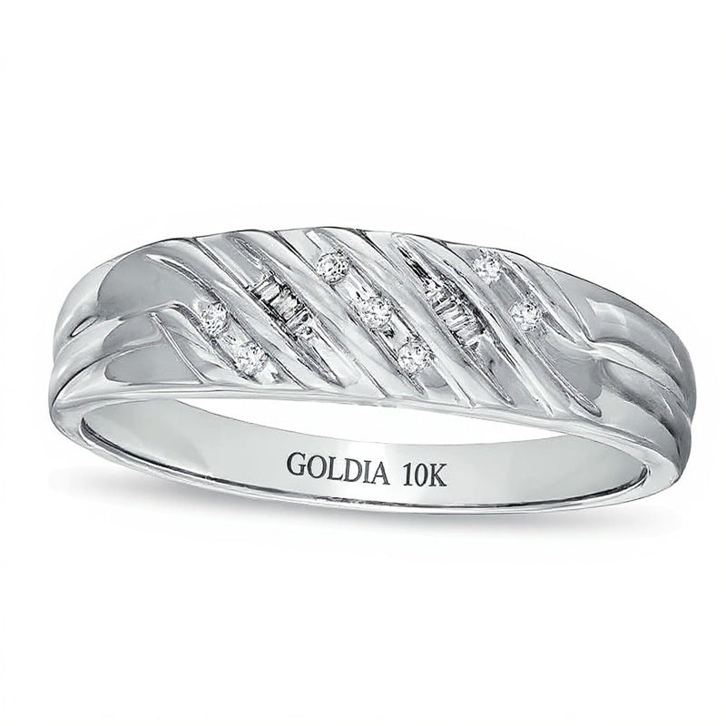 0.1 CT. TW Diamond Multi-Groove Wedding Band in 10K White Gold