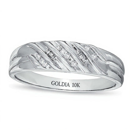 0.1 CT. TW Diamond Multi-Groove Wedding Band in 10K White Gold