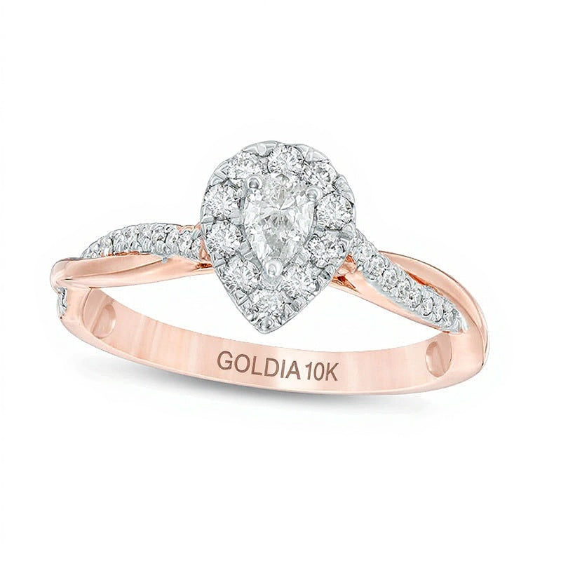 0.38 CT. TW Pear-Shaped Diamond Frame Twist Engagement in 10K Rose Gold
