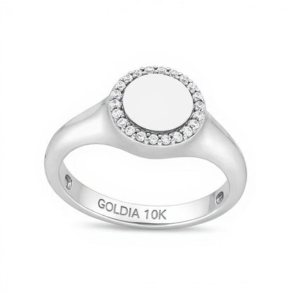 0.1 CT. TW Diamond Frame Signet Ring in 10K White Gold