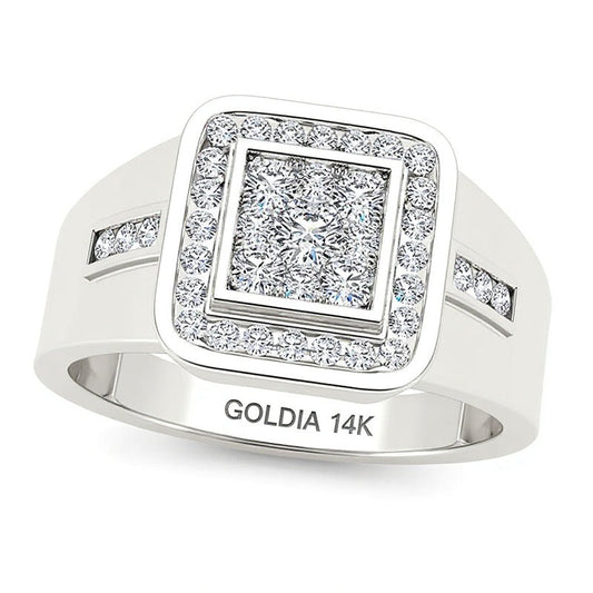 0.5 CT. TW Composite Diamond Square Frame Signet Ring in 14K White Gold