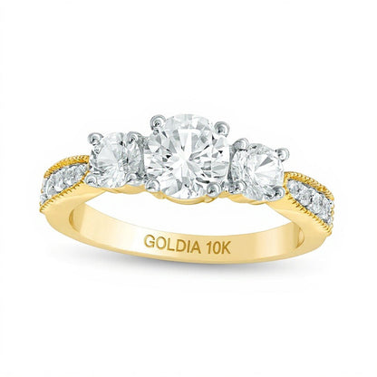 Lab-Created White Sapphire Three Stone Engagement Ring in 10K Gold