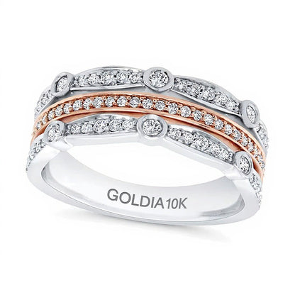 0.38 CT. TW Diamond Multi-Row Stacked Ring in 10K Two-Tone Gold