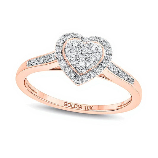 0.2 CT. TW Multi-Diamond Heart-Shape Frame Promise Ring in 10K Rose Gold
