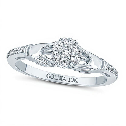 0.2 CT. TW Multi-Diamond Claddagh Promise Ring in 10K White Gold