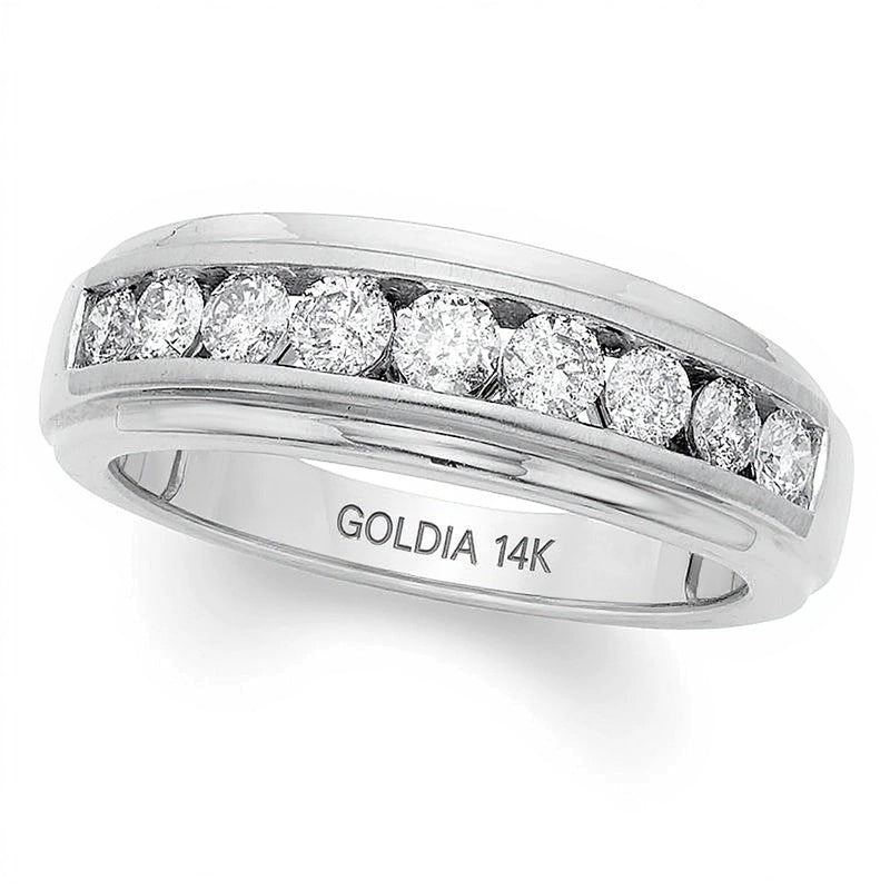 Menâs 1.0 CT. TW Diamond Nine Stone Wedding Band in 14K White Gold (I/I2)