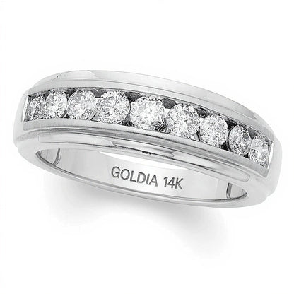 Menâs 1.0 CT. TW Diamond Nine Stone Wedding Band in 14K White Gold (I/I2)