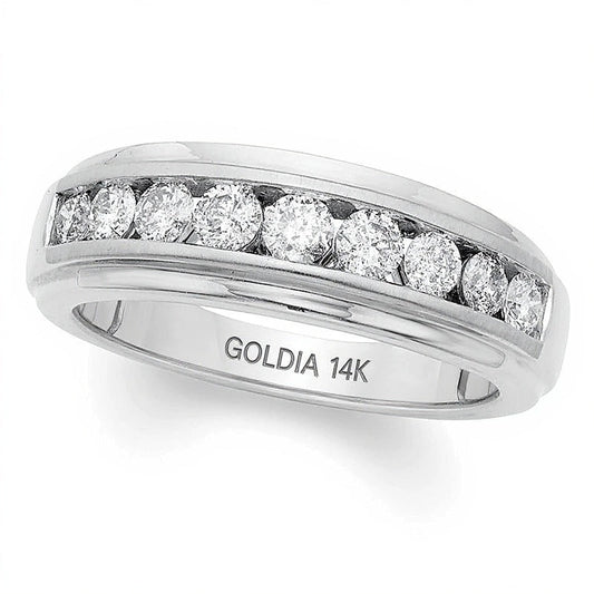 Menâs 1.0 CT. TW Diamond Nine Stone Wedding Band in 14K White Gold (I/I2)