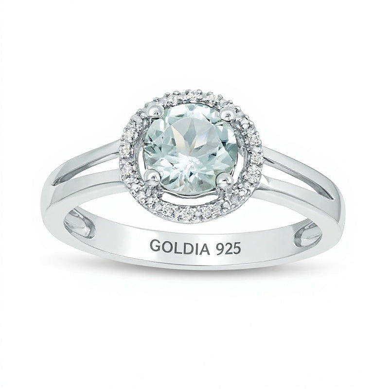 5.7mm Aquamarine and Diamond Accent Frame Split Shank Ring in Sterling Silver