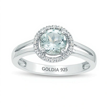 5.7mm Aquamarine and Diamond Accent Frame Split Shank Ring in Sterling Silver