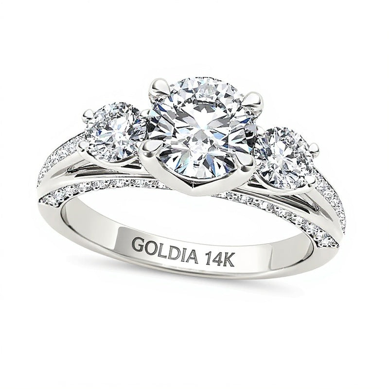 1.75 CT. TW Diamond Three Stone Engagement Ring in 14K White Gold