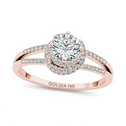 0.75 CT. TW Diamond Frame Split Shank Engagement Ring in 14K Rose Gold