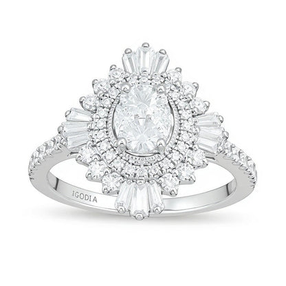 1.25 CT. TW Composite Diamond Oval Starburst Frame Ring in 14K White Gold